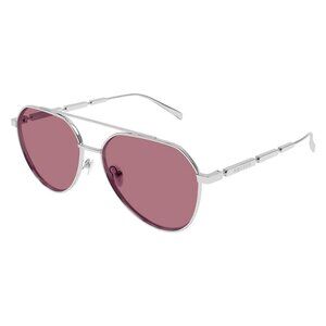 A1491Z New ALEXANDER MCQUEEN Silver Aviator AM0478S 004 Sunglasses Women